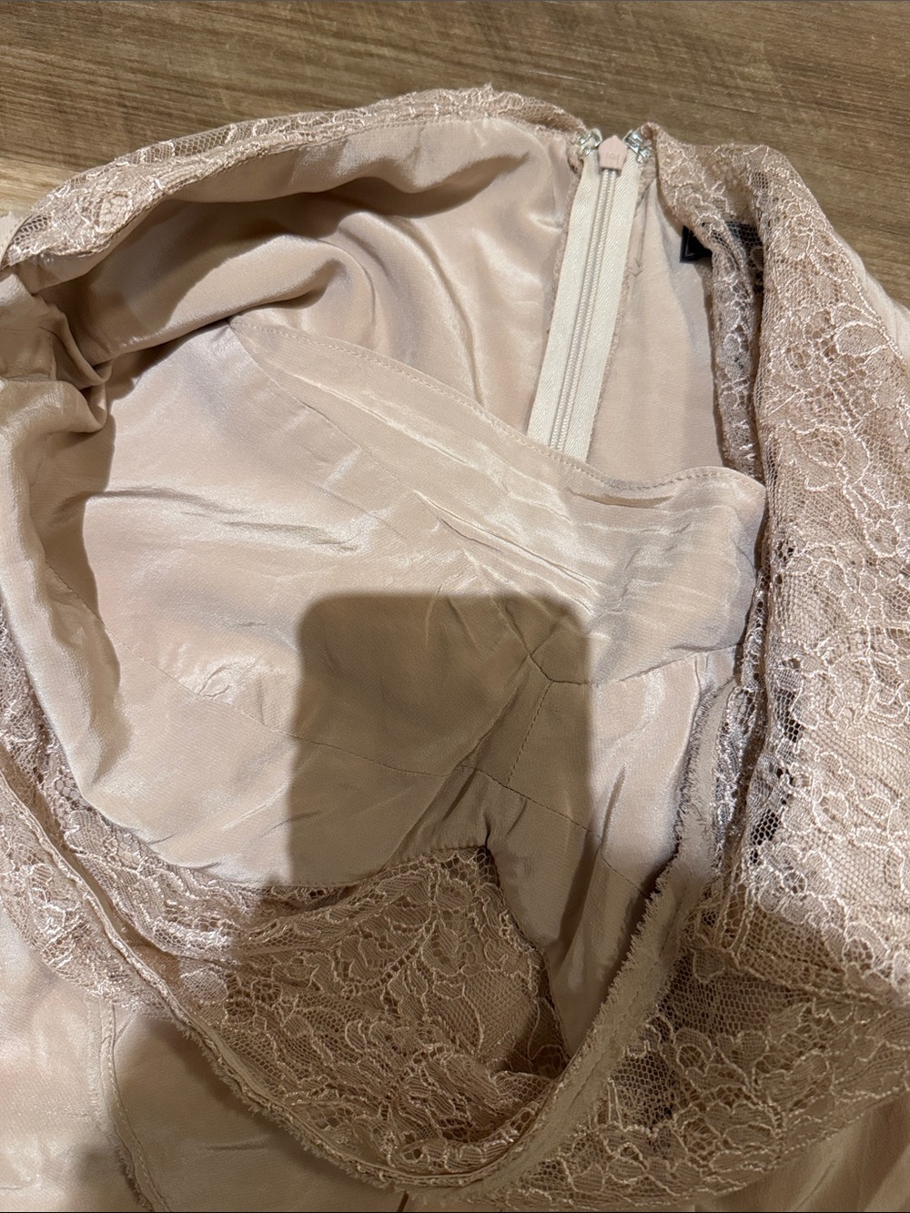 BCBGMaxAzria Lace Silk Yoke Pleated Twist Front Blouse in Blush - Picture 3 of 8